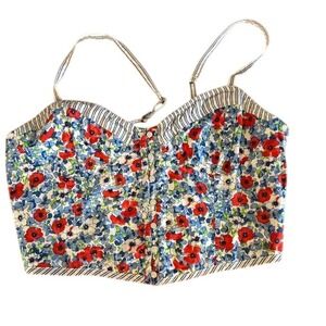 Abercrombie & Fitch Floral Front Button Corset Top Women's Large‎ Blue Red White